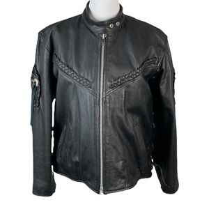Trucker Leather Leather Biker Jacket, Black, XXL